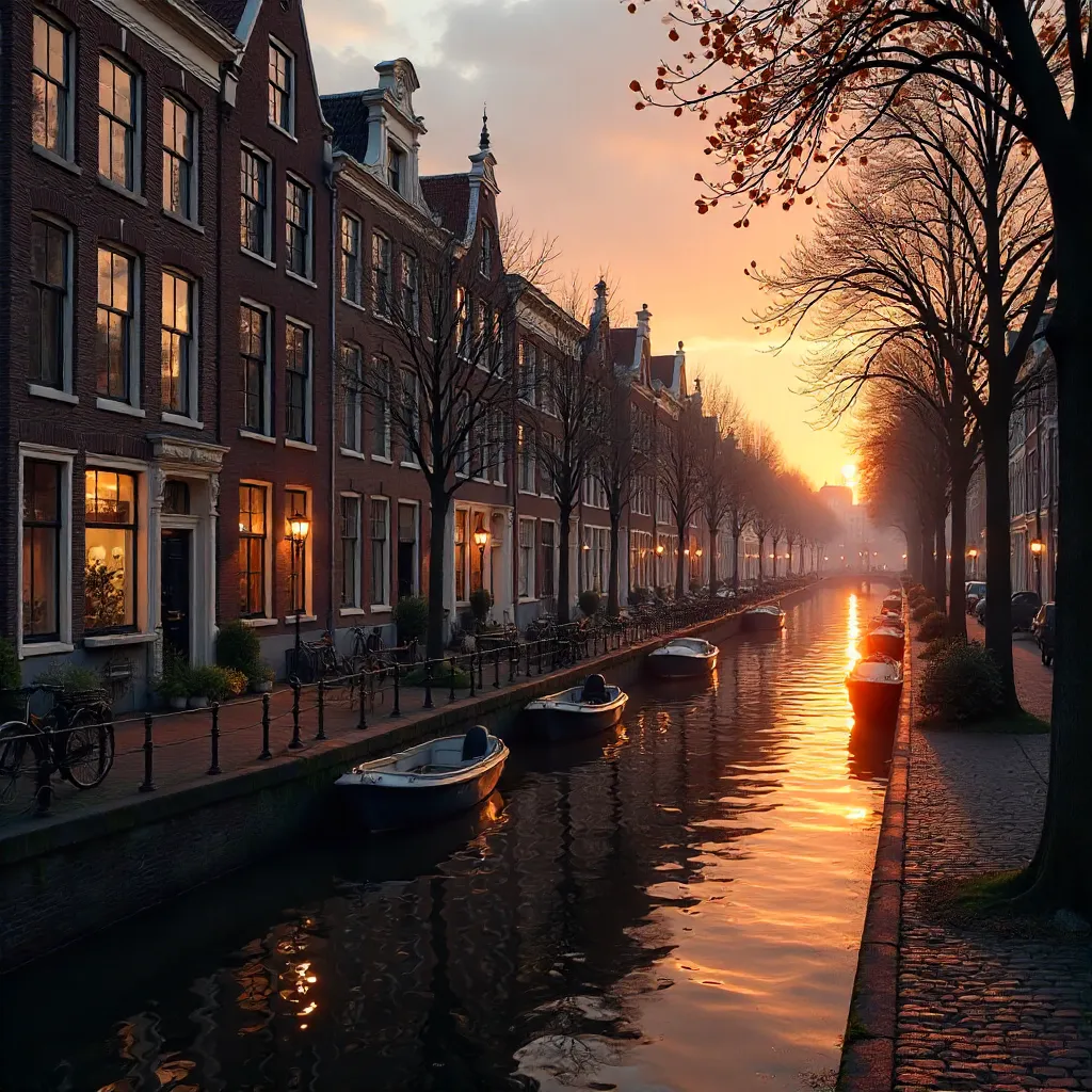 Sunset Reflections on Amsterdam Canal Houses