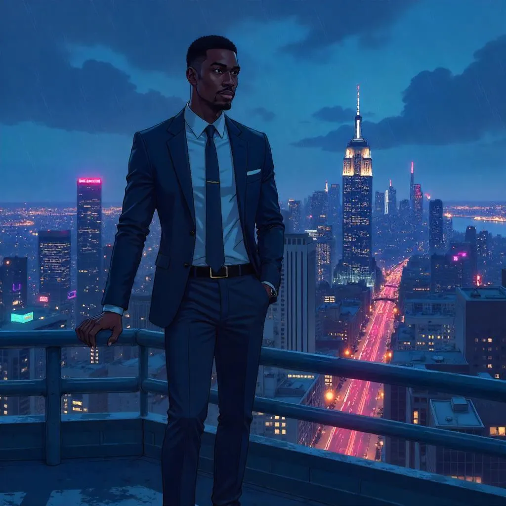 Urban Anime Rooftop: Professional Black Man
