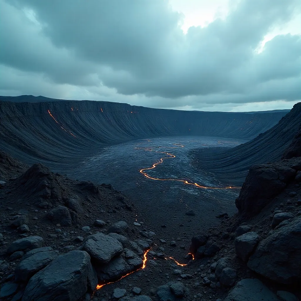 Rugged Lava Rocks Beneath a Cloudy Volcanic Sky