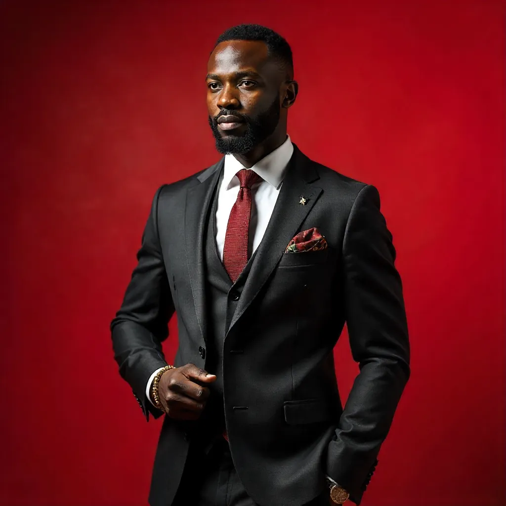 Elegant Ghanaian Gentleman Portrait on Red Backdrop