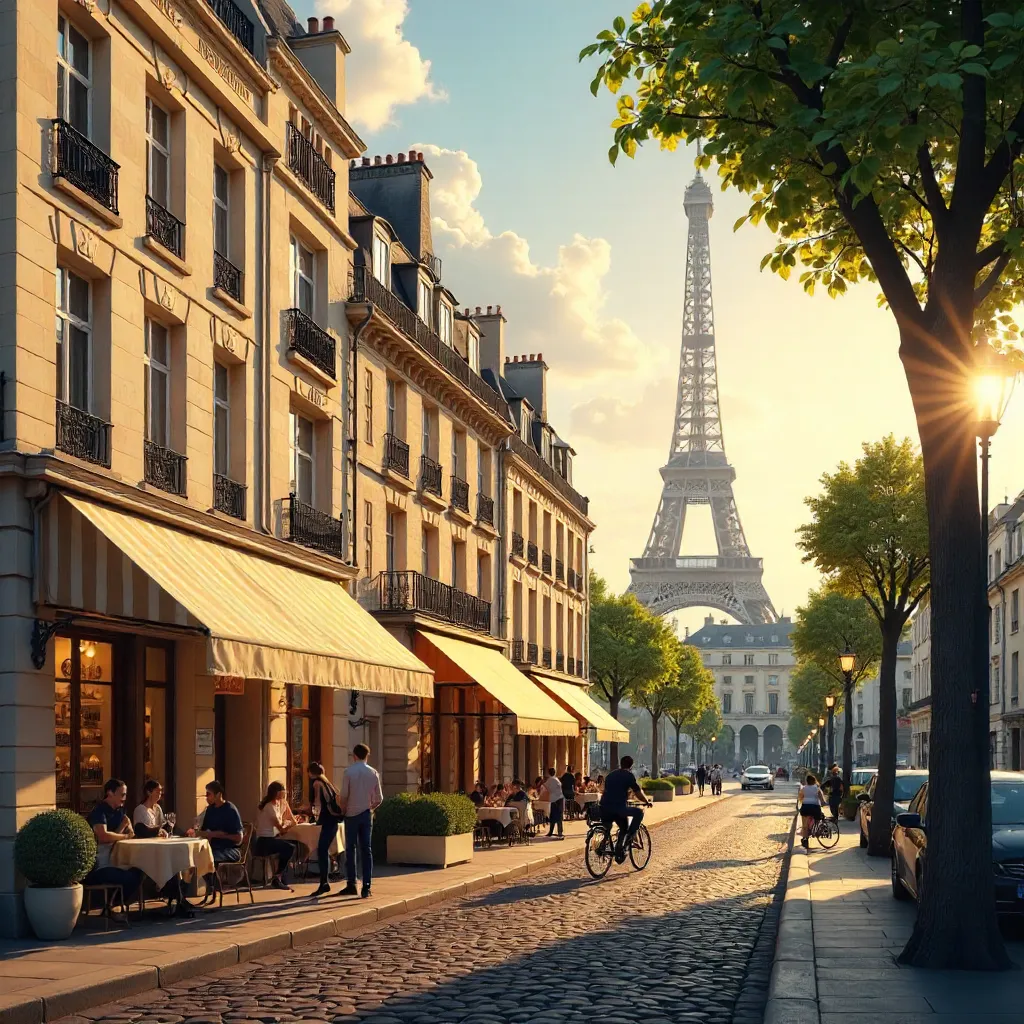 Parisian Street View from Avenue Général Détrie to the Eiffel Tower