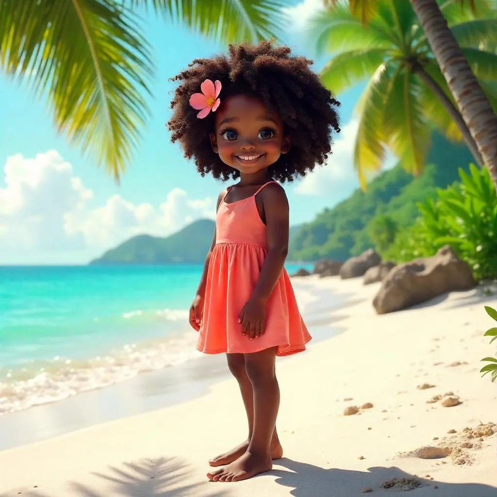 Cheerful Black Girl in a Tropical Paradise