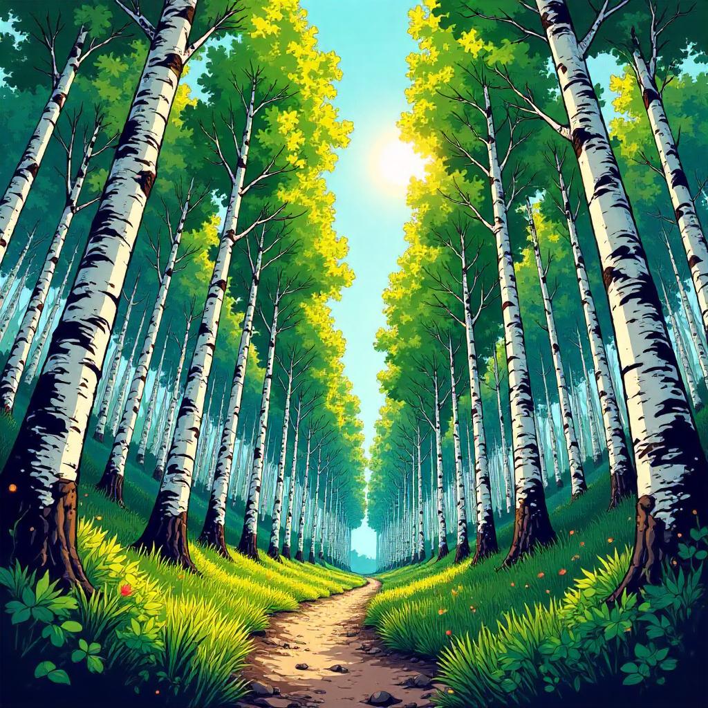 Birch Forest in Bold Comic Book Style