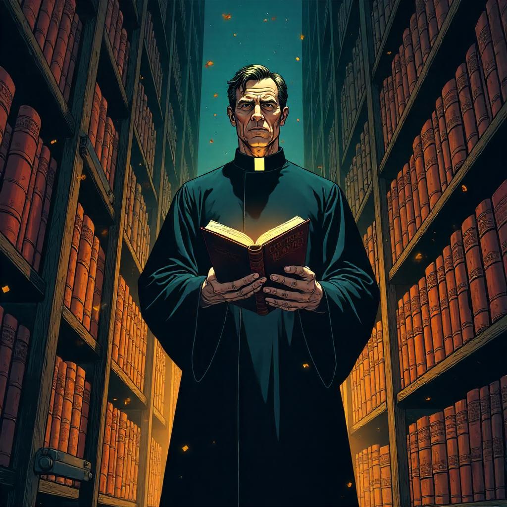 The Librarian Priest: A Comic Book Scene