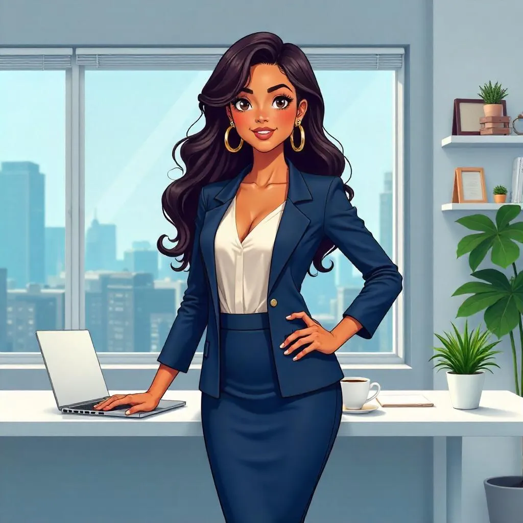 Latina Office Elegance in Anime Style