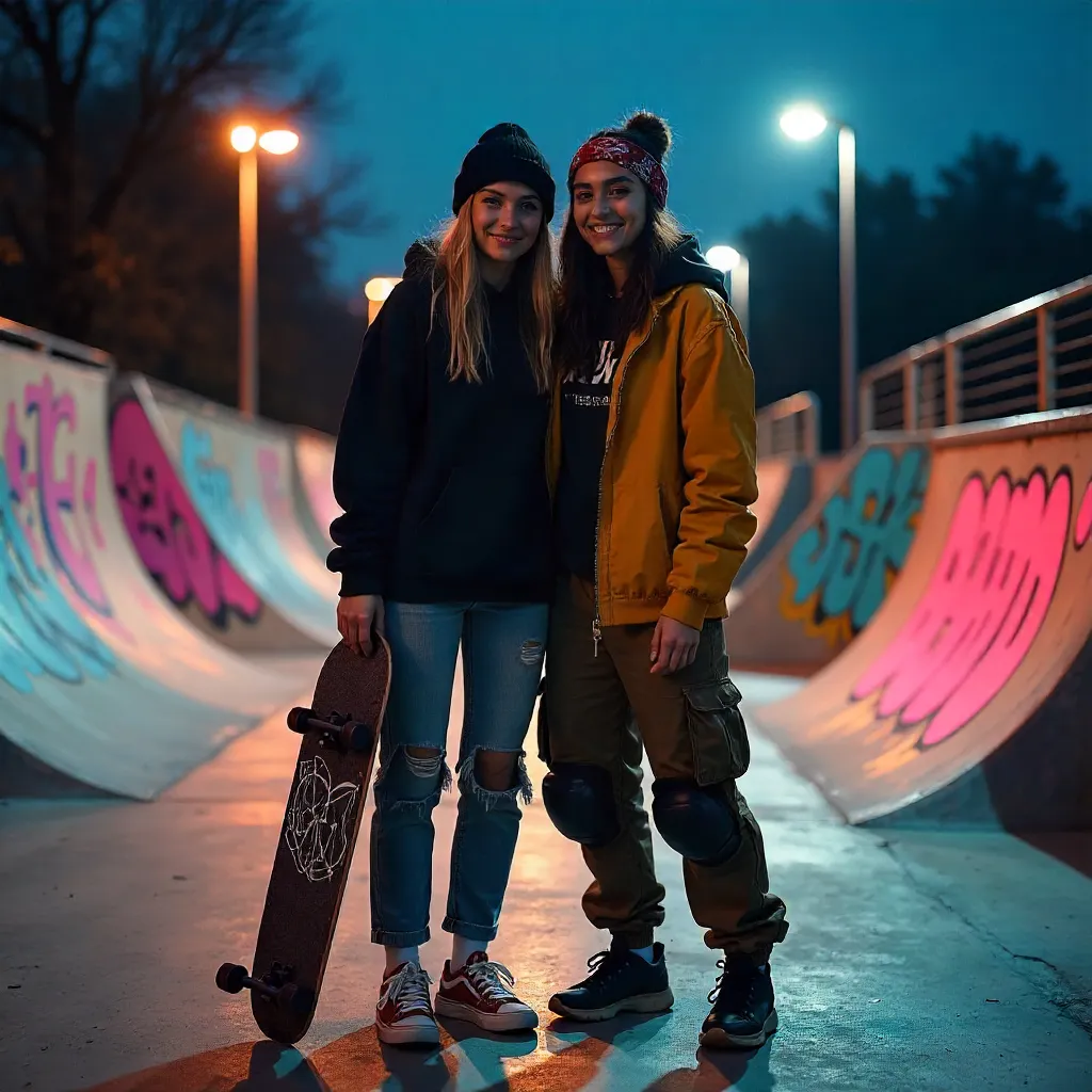 Skaters in Neon Graffiti: Embracing Skate Culture