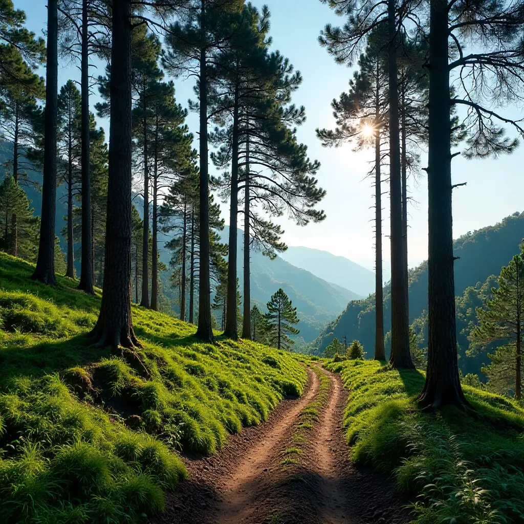 Tranquil Pine Forests of Lâm Đồng Under Clear Blue Sky