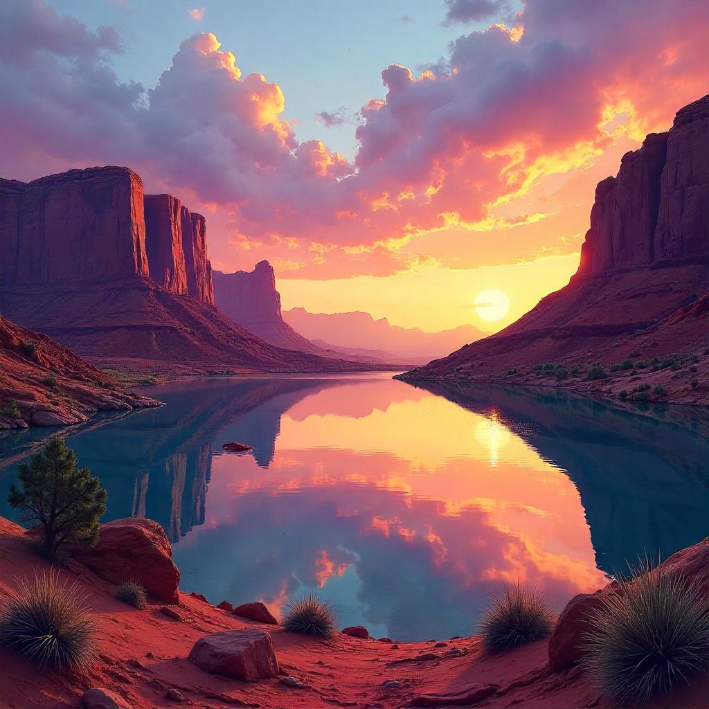 Lake in a Mesa Landscape – Digital Art