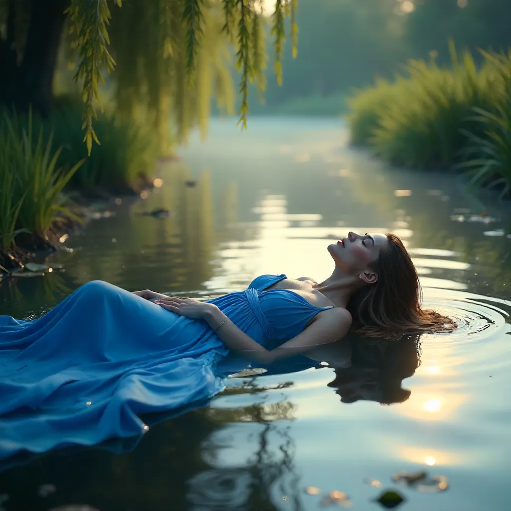 Blue Dress Serenity on a Tranquil River