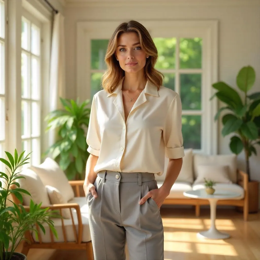 Confident Woman in a Sunlit Sunroom