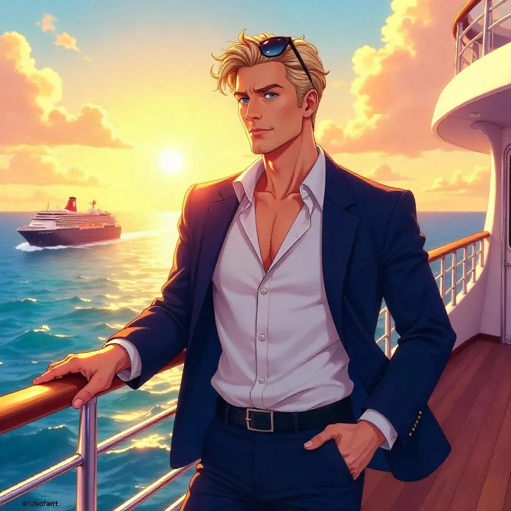 Stylish White Man on a Cruise Ship — Anime Style
