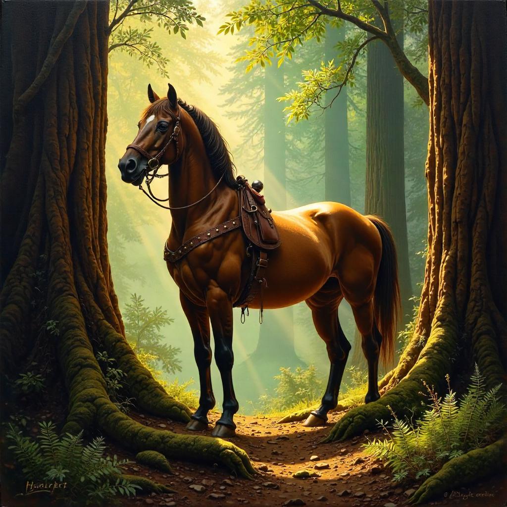 Centaur in a Redwood Forest: An Oil Painting