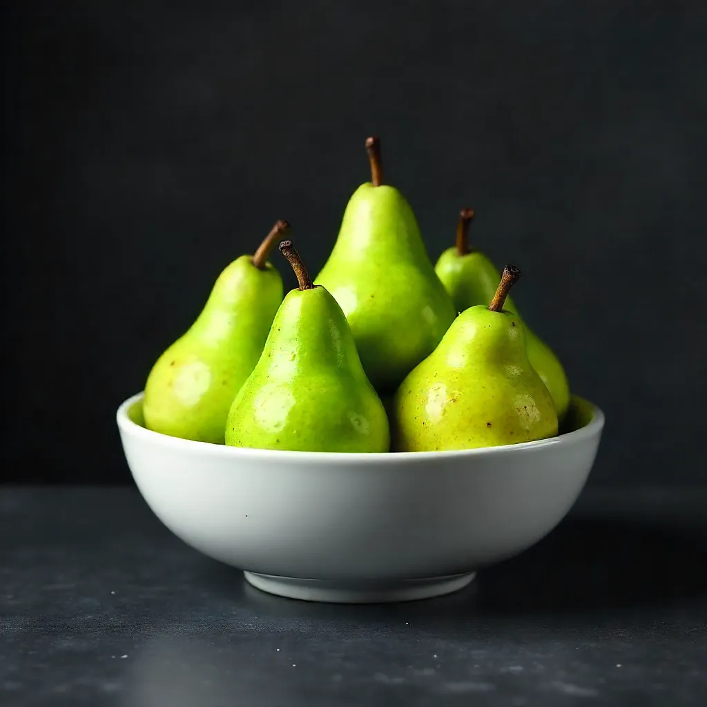Minimalist White Bowl with Fresh Green Pears