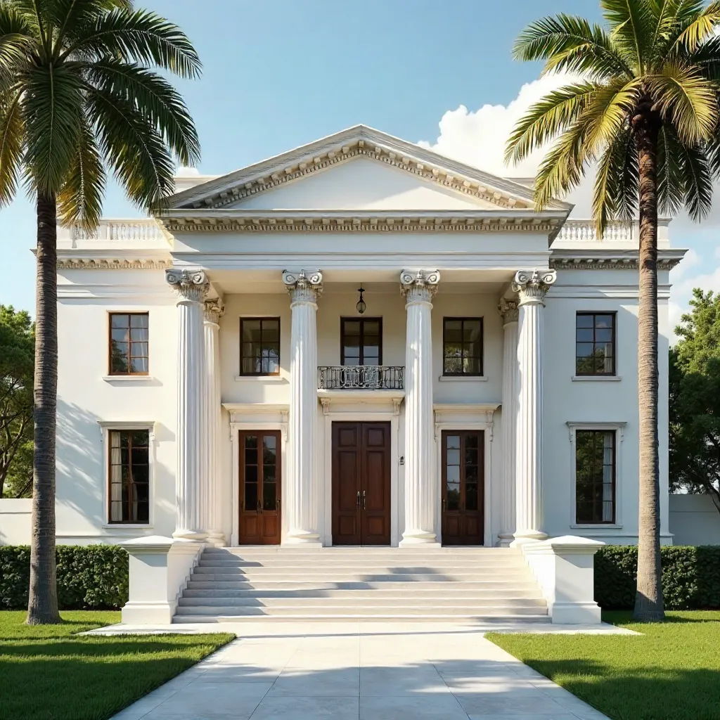 Elegant Neoclassical Palm-Framed Building Under a Sunny Sky
