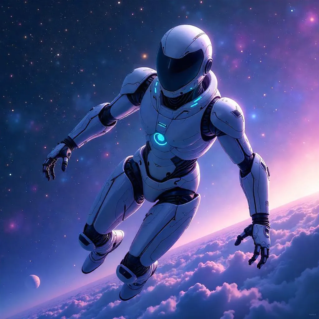 Anime Robot Drifting Among the Stars