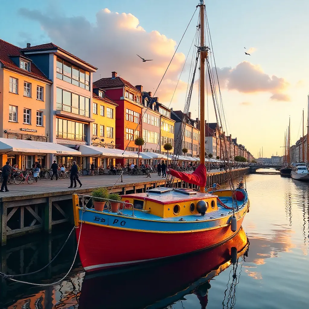 Vibrant Boat at Copenhagen's Modern Waterfront
