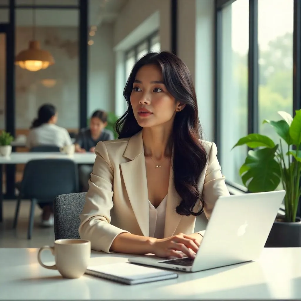 Elegant Asian Woman in a Modern Coworking Space