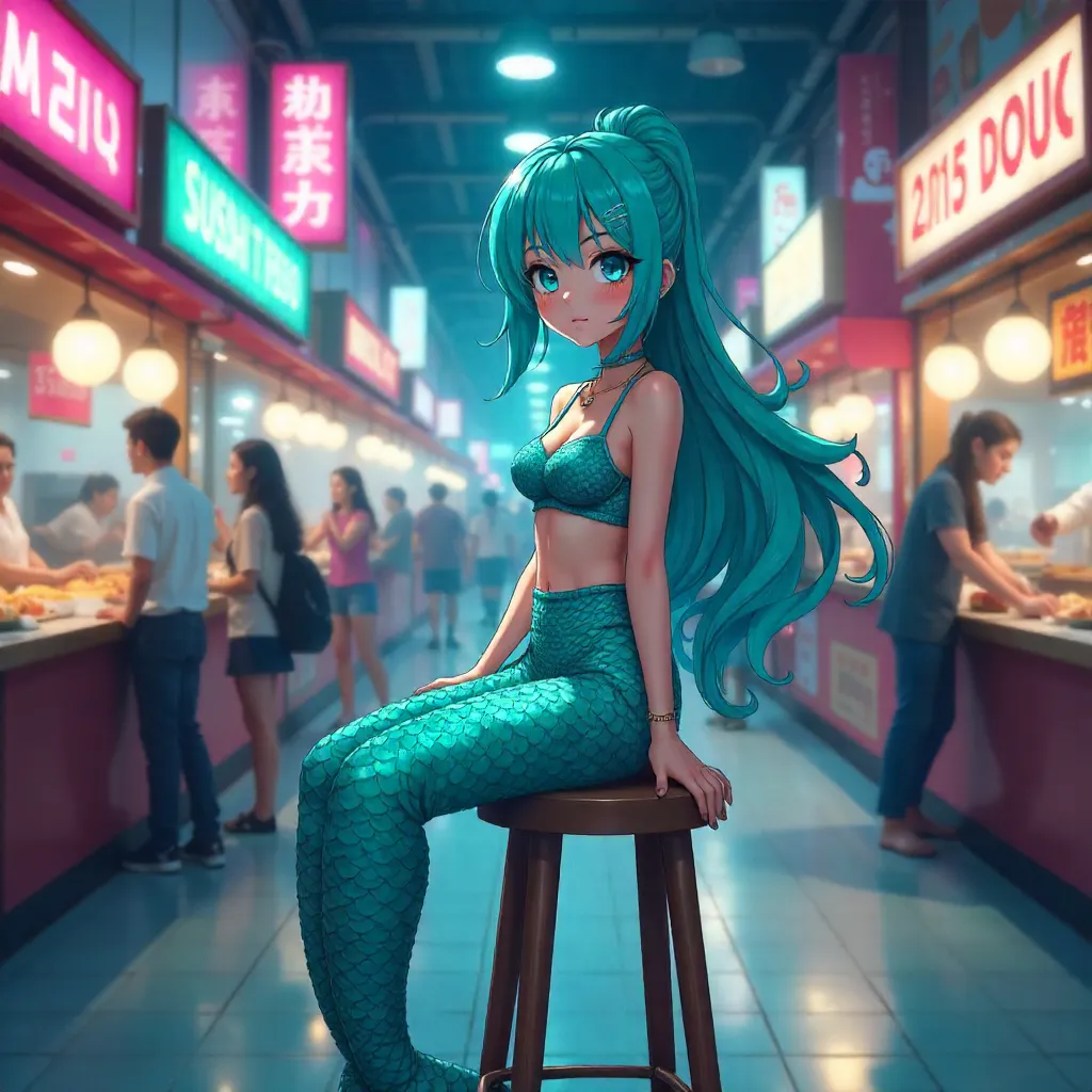Siren in Neon Anime Food Court