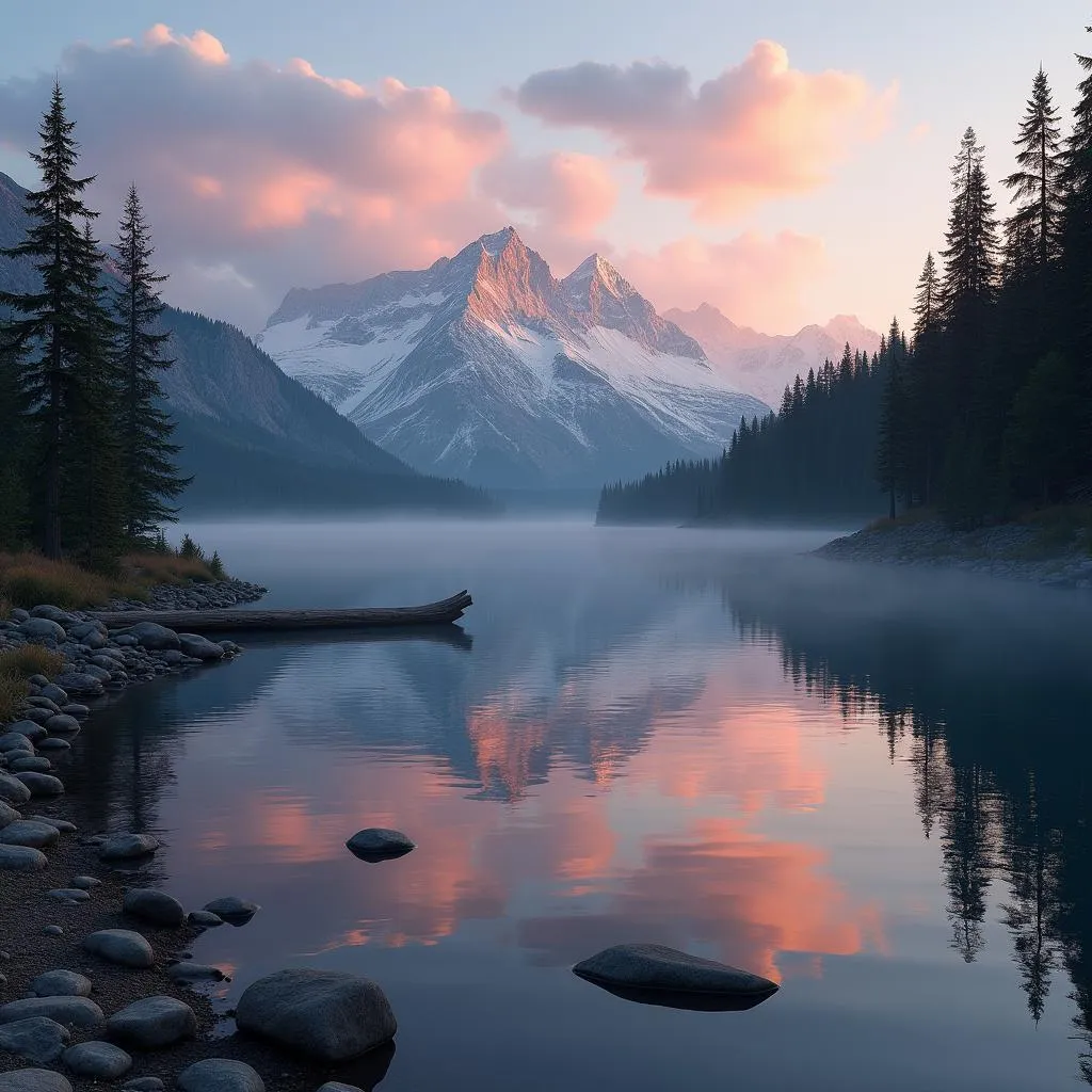 Serene Mountain Lake at Sunset with Reflections