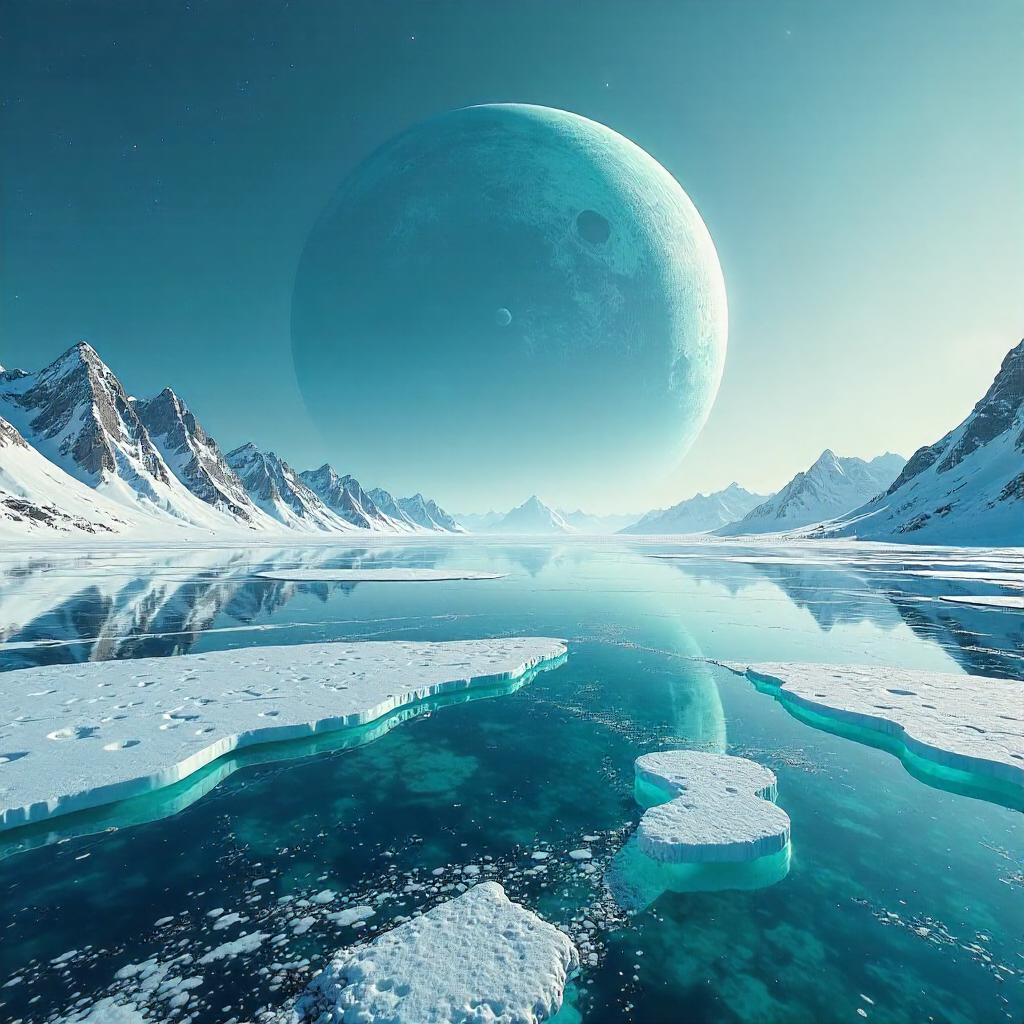 Planet Concept Art over a Frozen Lake
