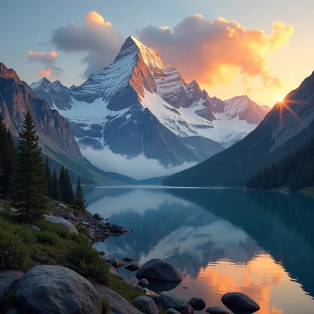 Golden Sunrise Over Majestic Mountain Vistas