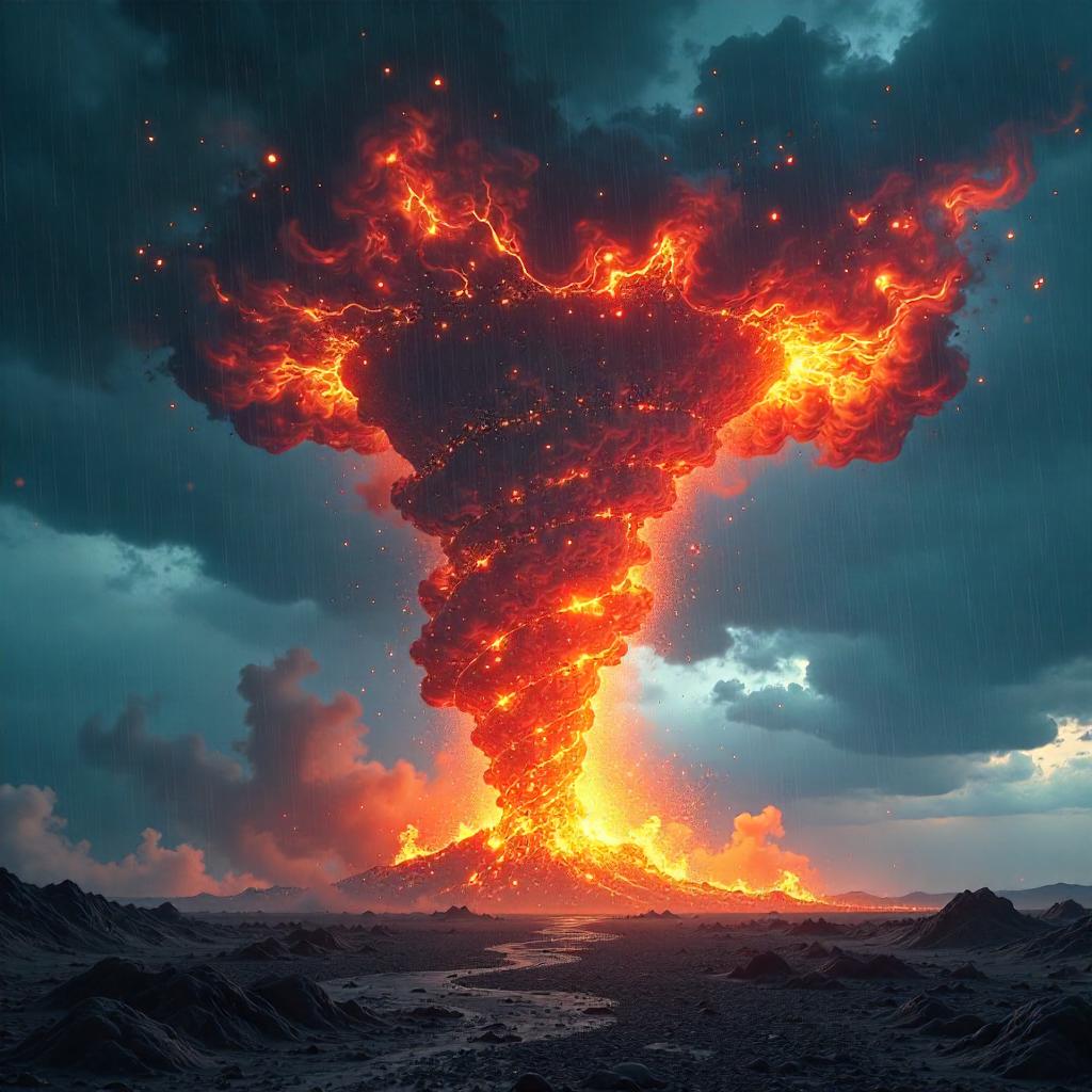 Inferno Spiral: Neon Fire Tornado in a Digital Sky