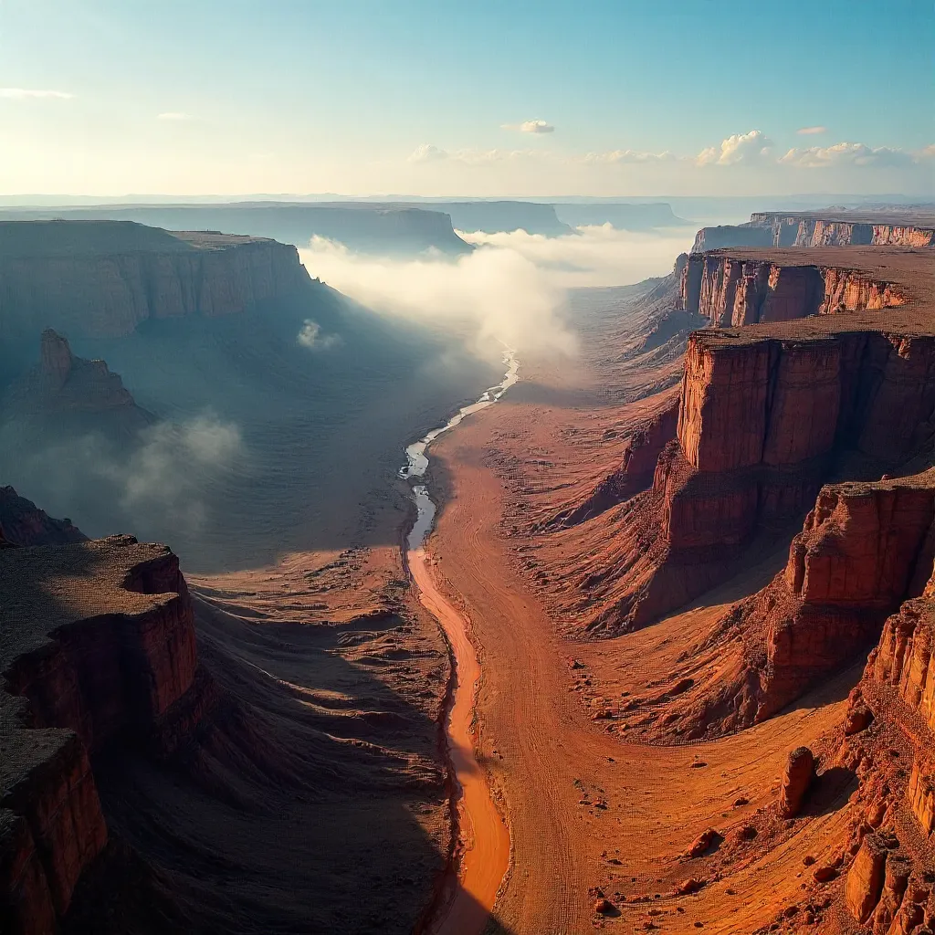 Stunning Aerial View: Clouds Hovering Over Arid Rugged Desert