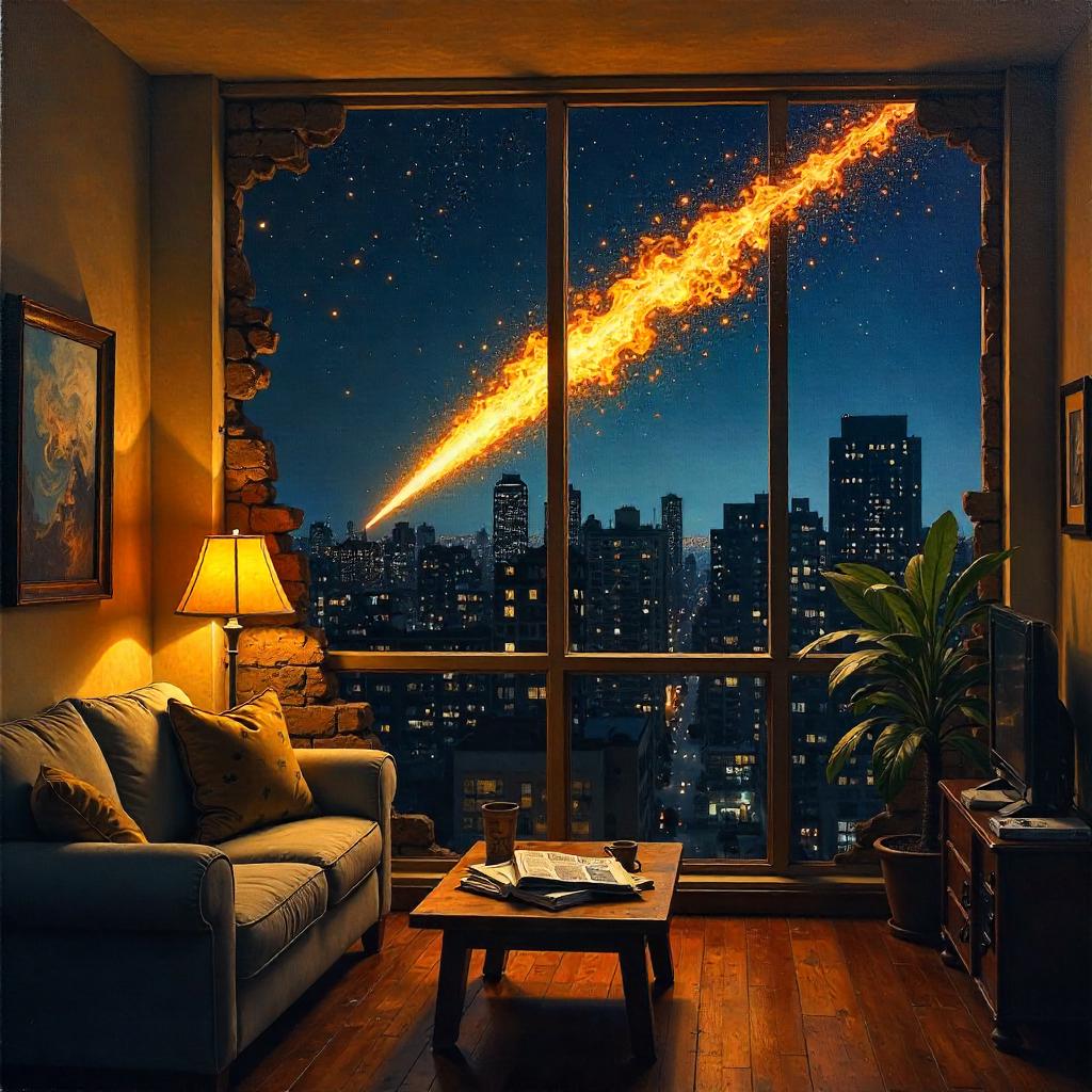 Meteor Arrives in an Oil-Painted City Apartment
