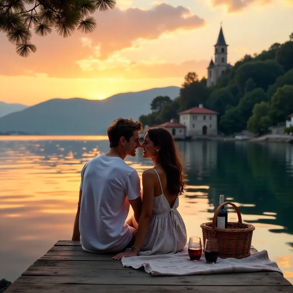 Romantic Sunset Over Lake Ohrid