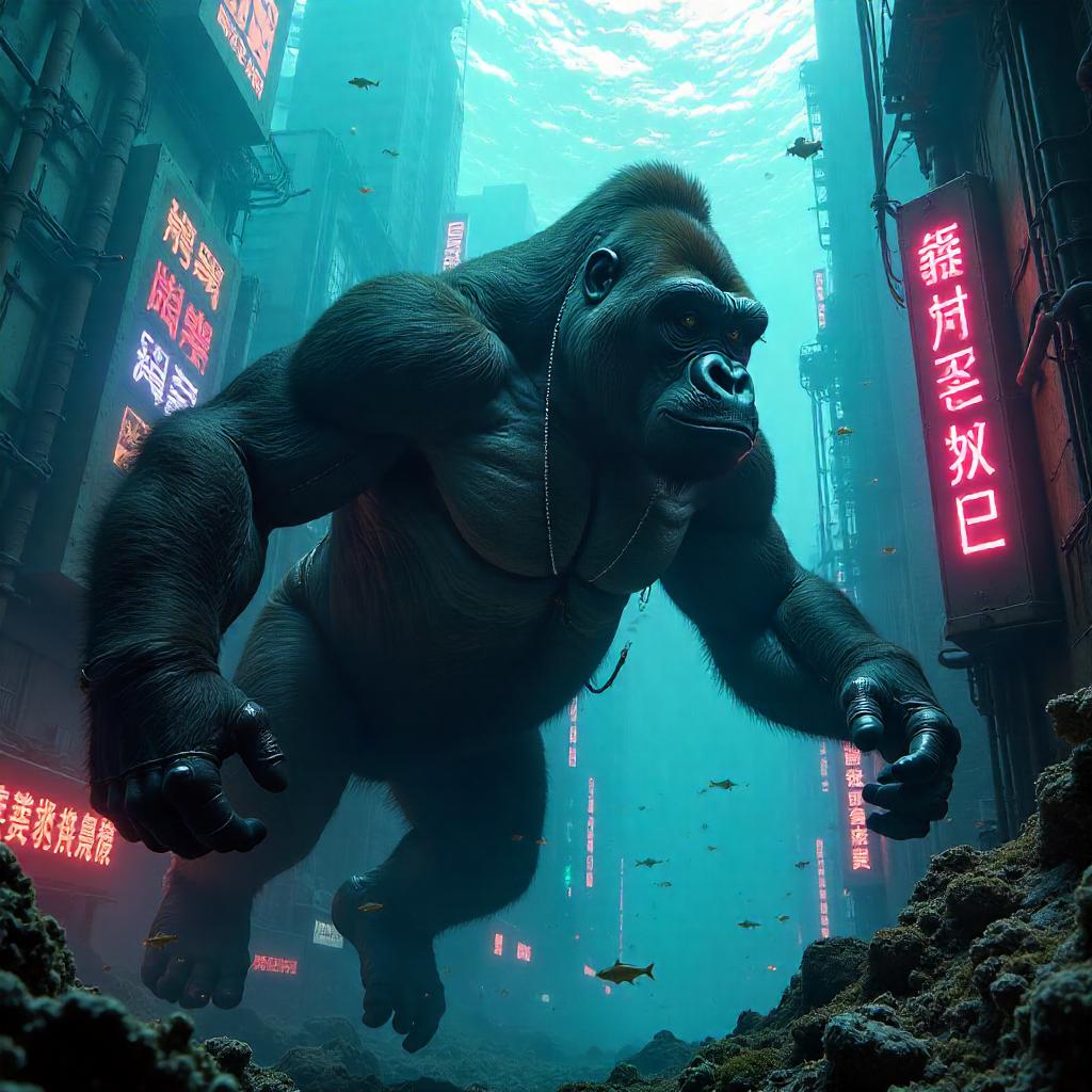 Gorilla of Neon Reefs: Cyberpunk Underwater