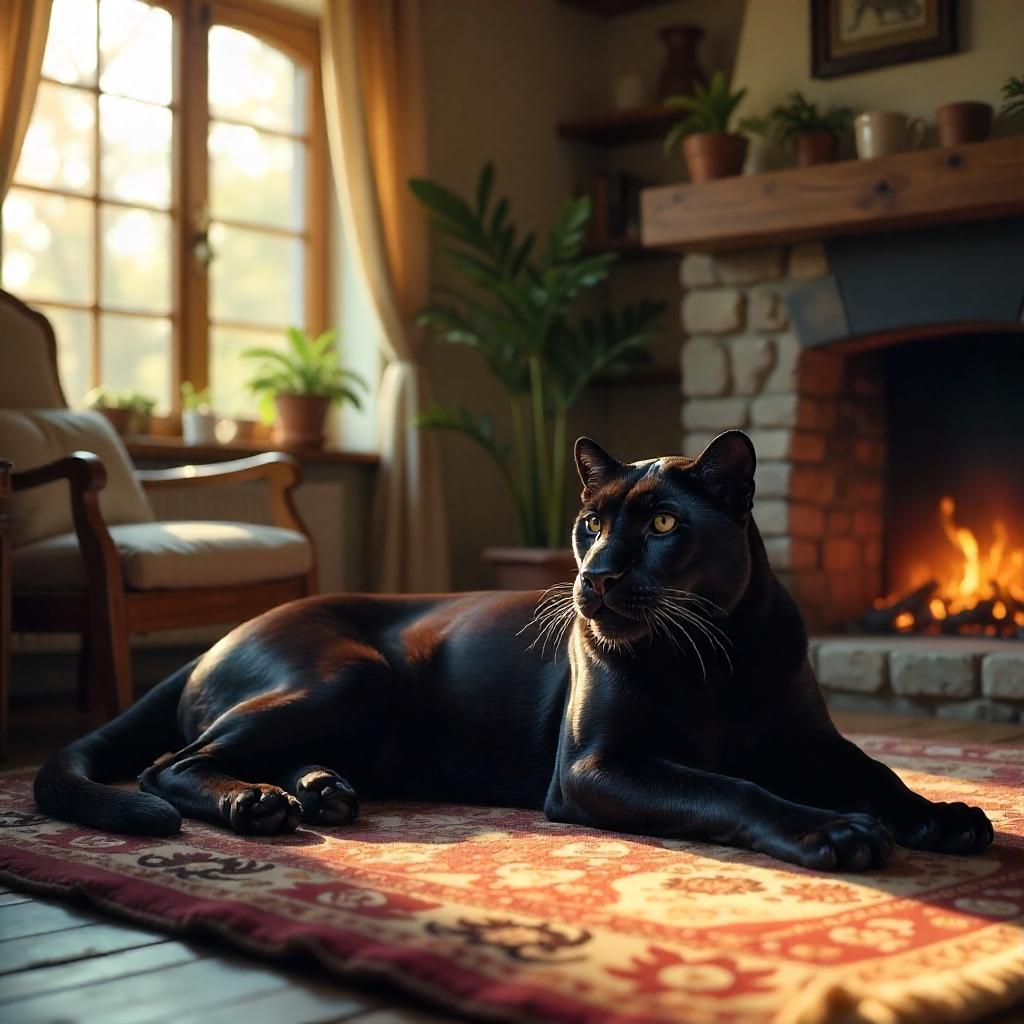 Photoreal Panther in a Cozy Cottage