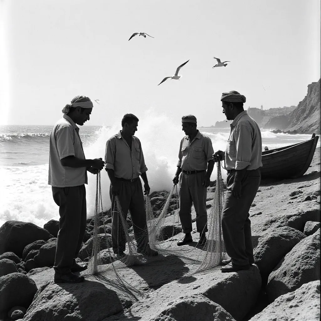 Black and White Fishermen on Rabat's Rocky Atlantic Coast