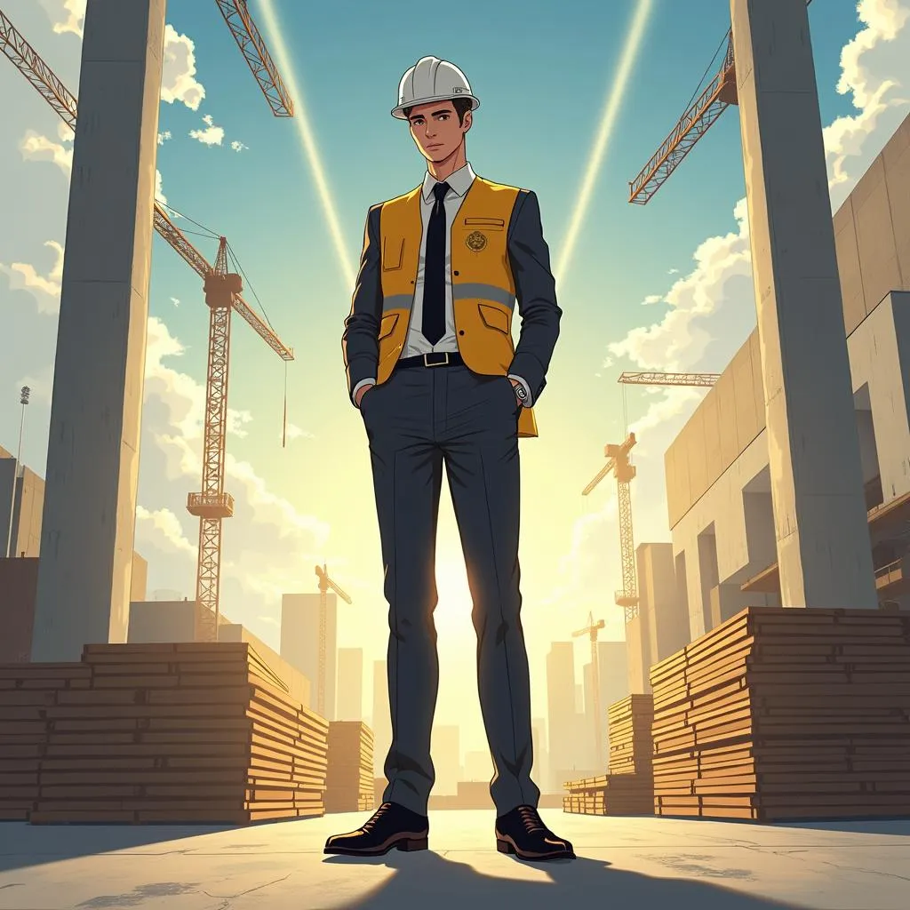 Elegant Anime Gentleman at a Construction Site