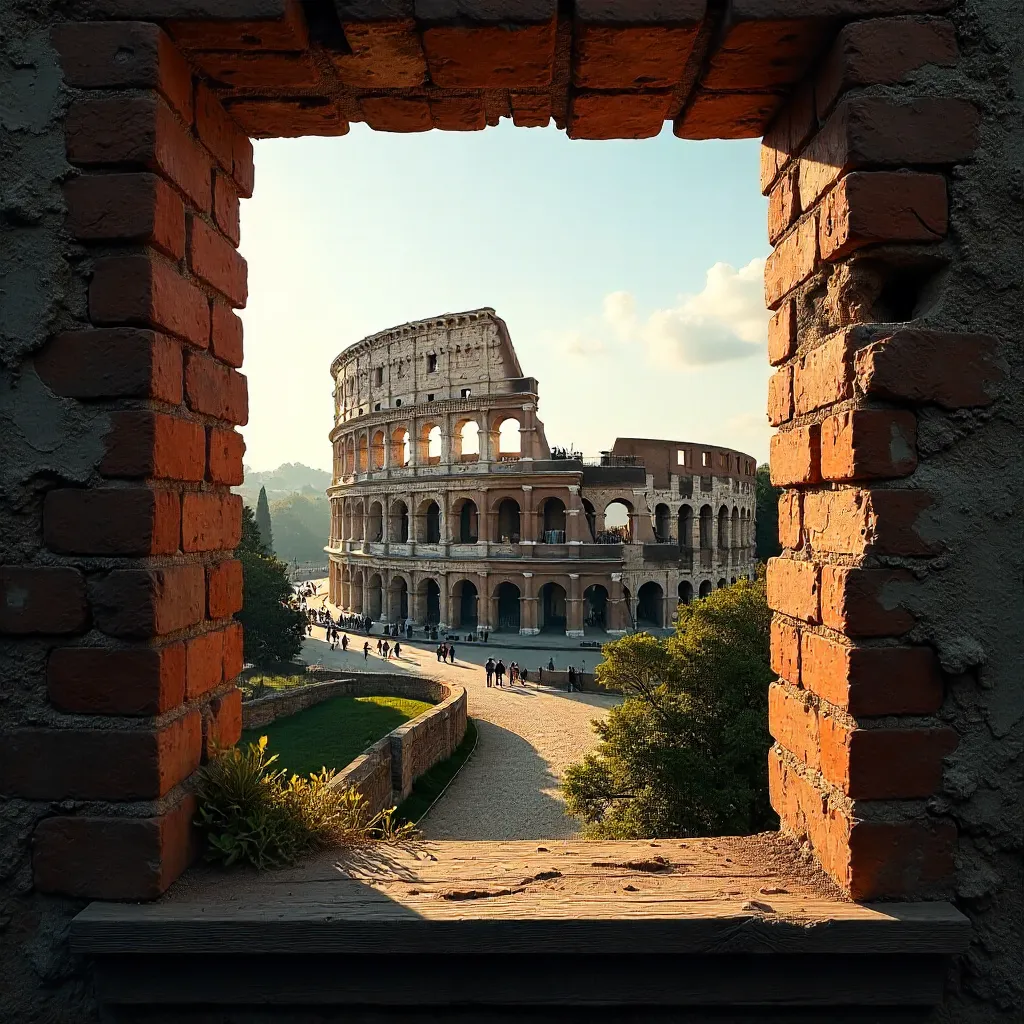 Colosseum Through a Rustic Brick Window