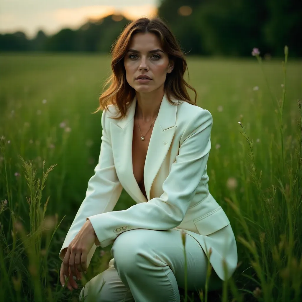 Moody White Suit in Dewy Grass