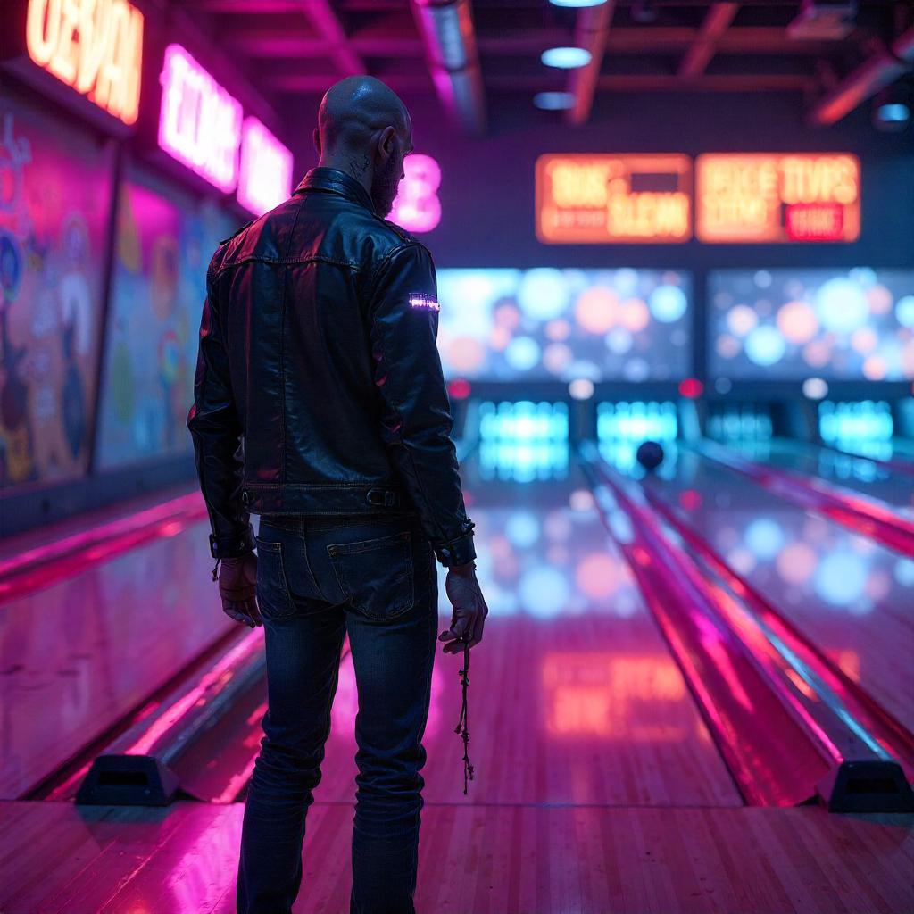 Neon Zombie Bowler in a Cyberpunk Alley