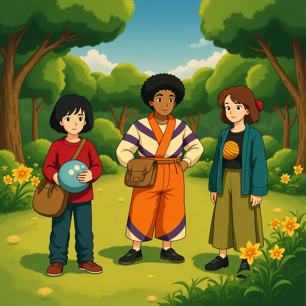 Emma Myers, Danielle Brooks, and Sebastian Hansen in A Minecraft Movie (2025) - Ghibli style