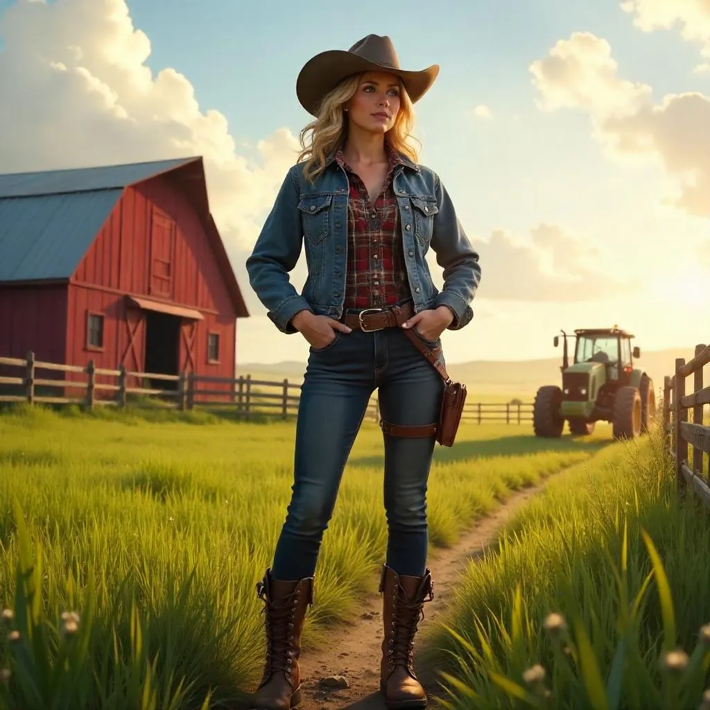 Confident White Woman on a Farm — Concept Art
