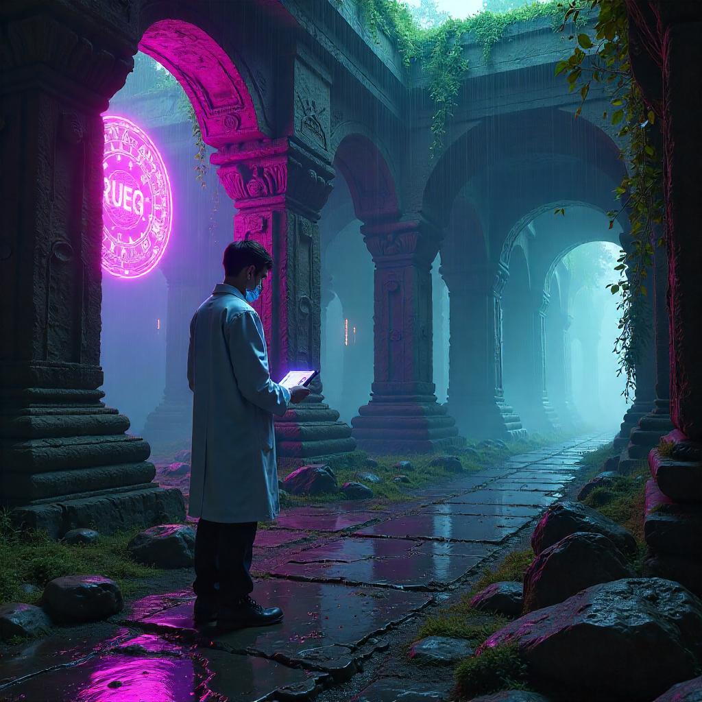 Cyberpunk Doctor in Temple Ruins