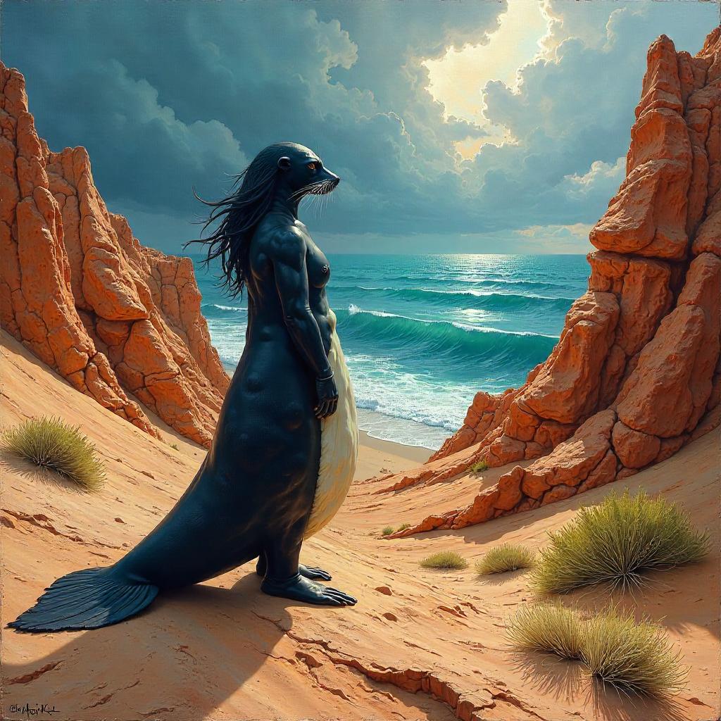 Selkie in the Badlands: An Oil Painting