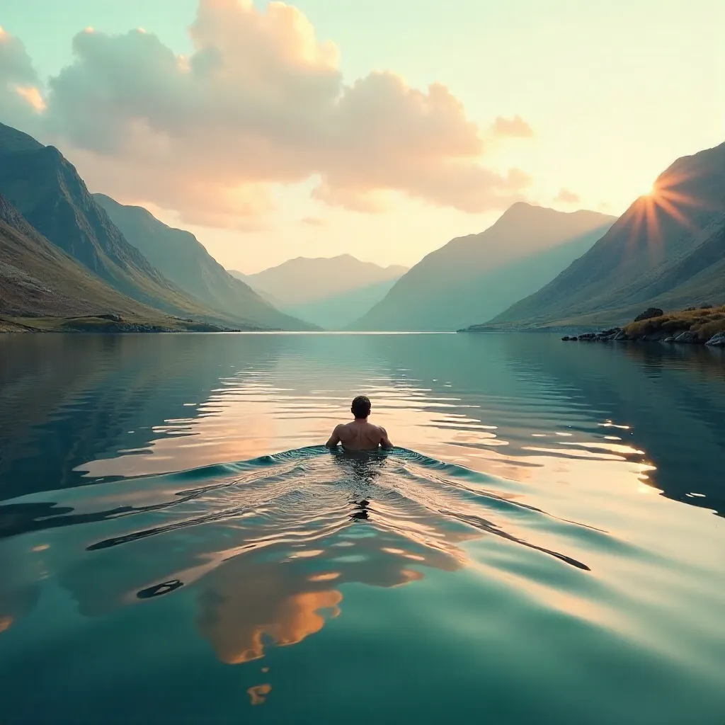 Sunrise Swim in a Welsh Mountain Lake