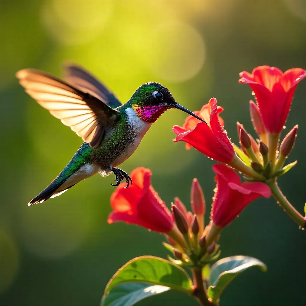 Anna's Hummingbird in a Blooming Garden