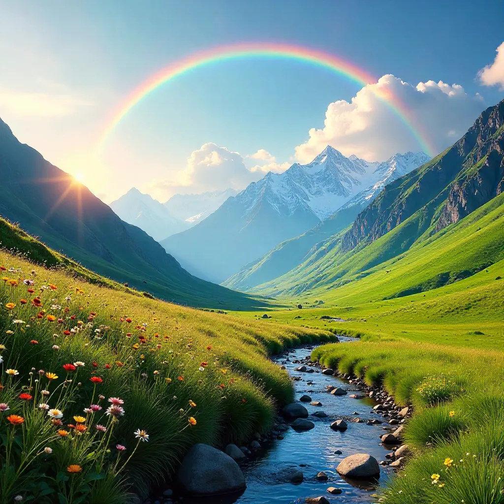 Rainbow Over Lush Tibetan Alpine Mountains