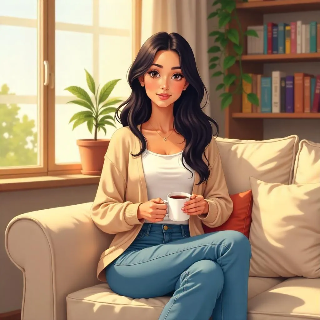 Anime-Style Adult Middle Eastern Woman at Home