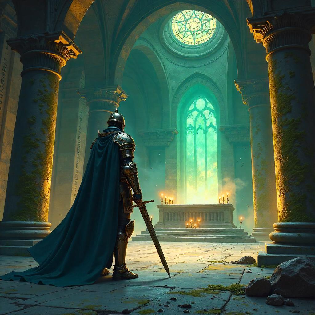 Knight in the Sacred Shrine: Digital Fantasy Artwork