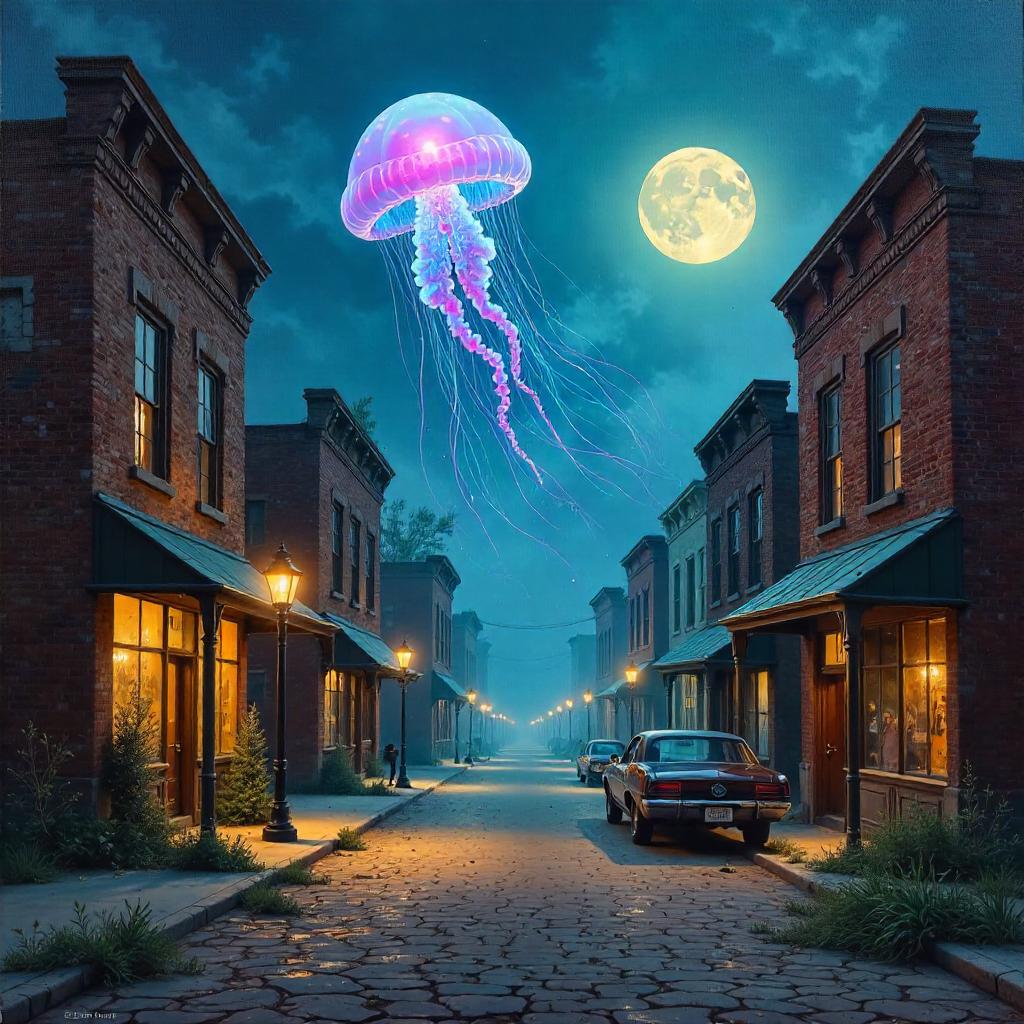 Ethereal Jellyfish Over a Deserted Ghost Town