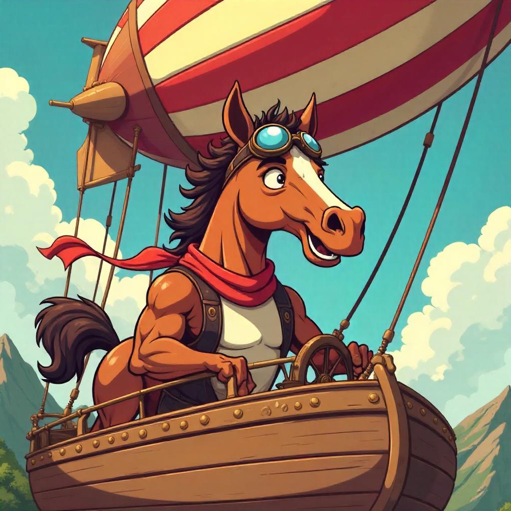 Cheerful Centaur Captain in a Cartoon Airship