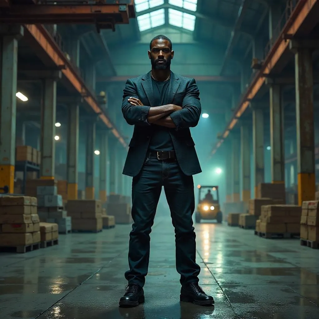 Confident Black Man in a Warehouse — Concept Art