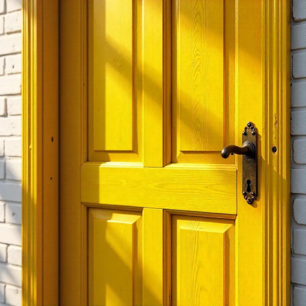 Bright Yellow Paneled Door with Brass Lock