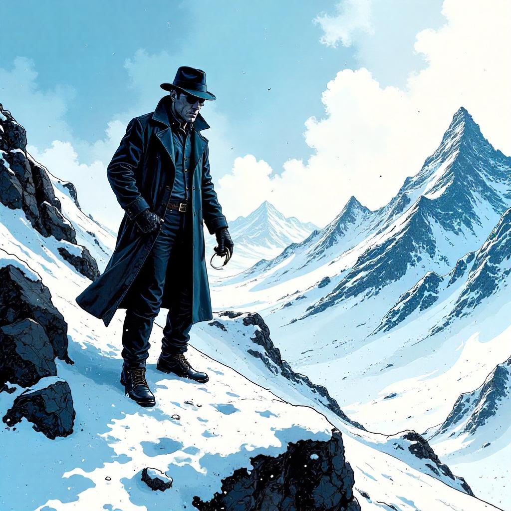 Detective on the Snowy Summit - Comic Book Scene